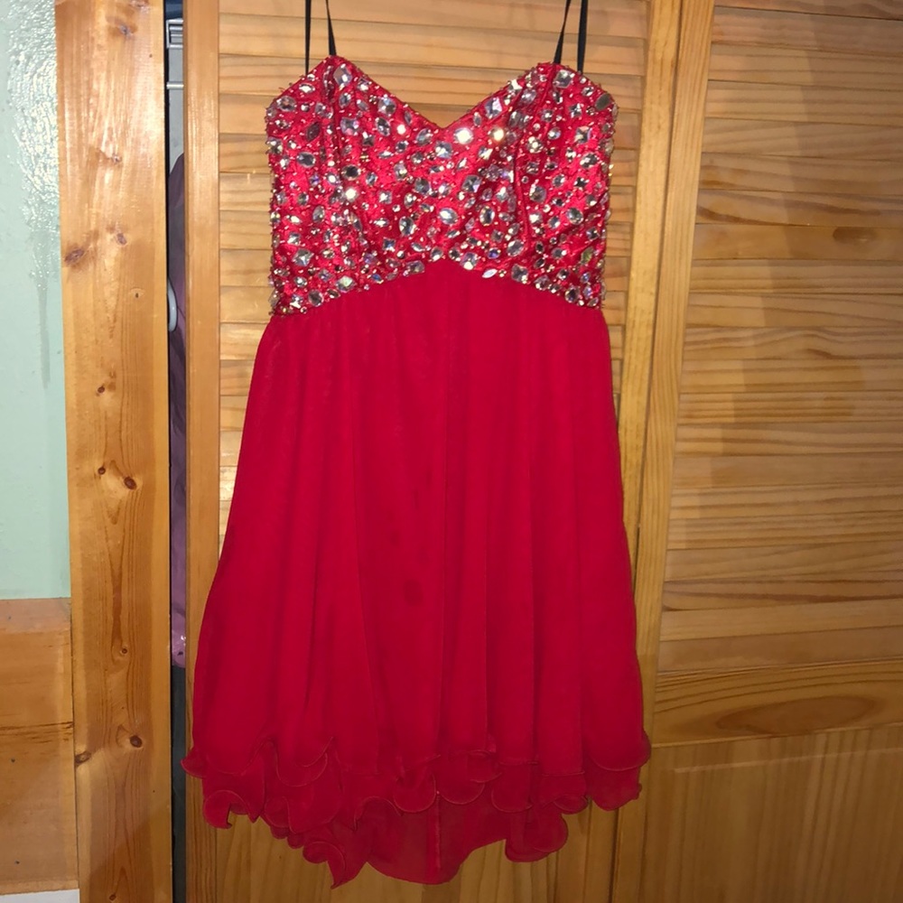 Strapless red formal (short)